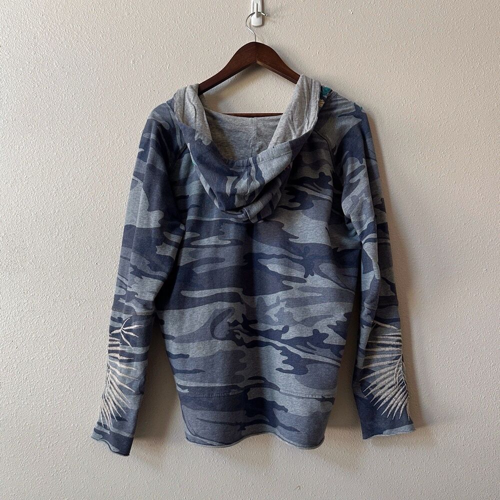 Johnny Was Nohea Camo Hoodie Medium Embroidered French Terry Raw Edge Women's - Picture 5 of 5